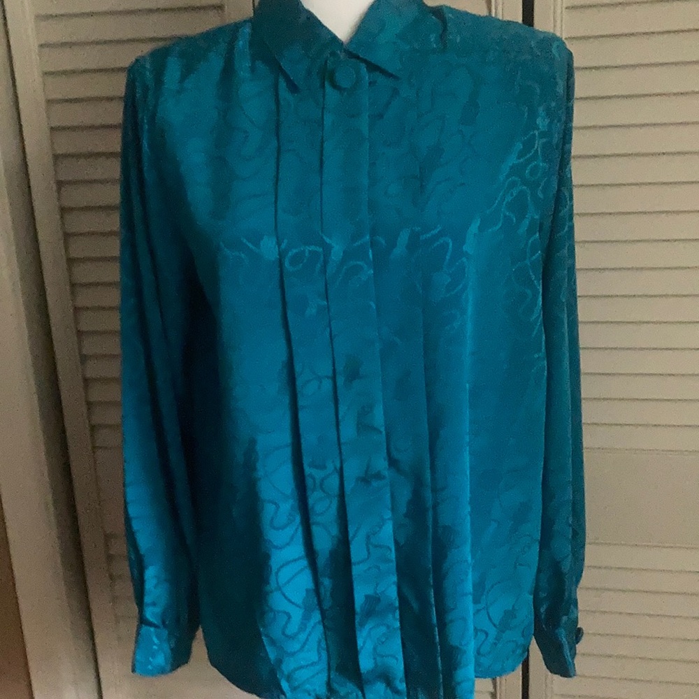Allison Smith Vintage Teal 100 Per Cent Polyester Dress Blouse Size 10 Misses